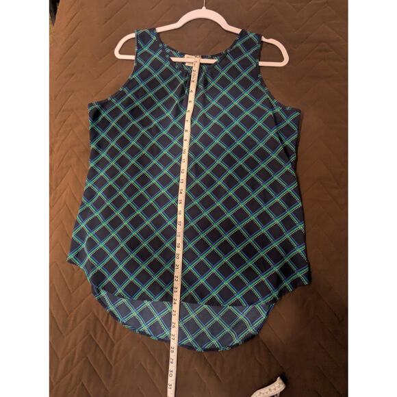 Pretty geometric striped shell/tank in navy & green by Van Husen size Large - Picture 7 of 7